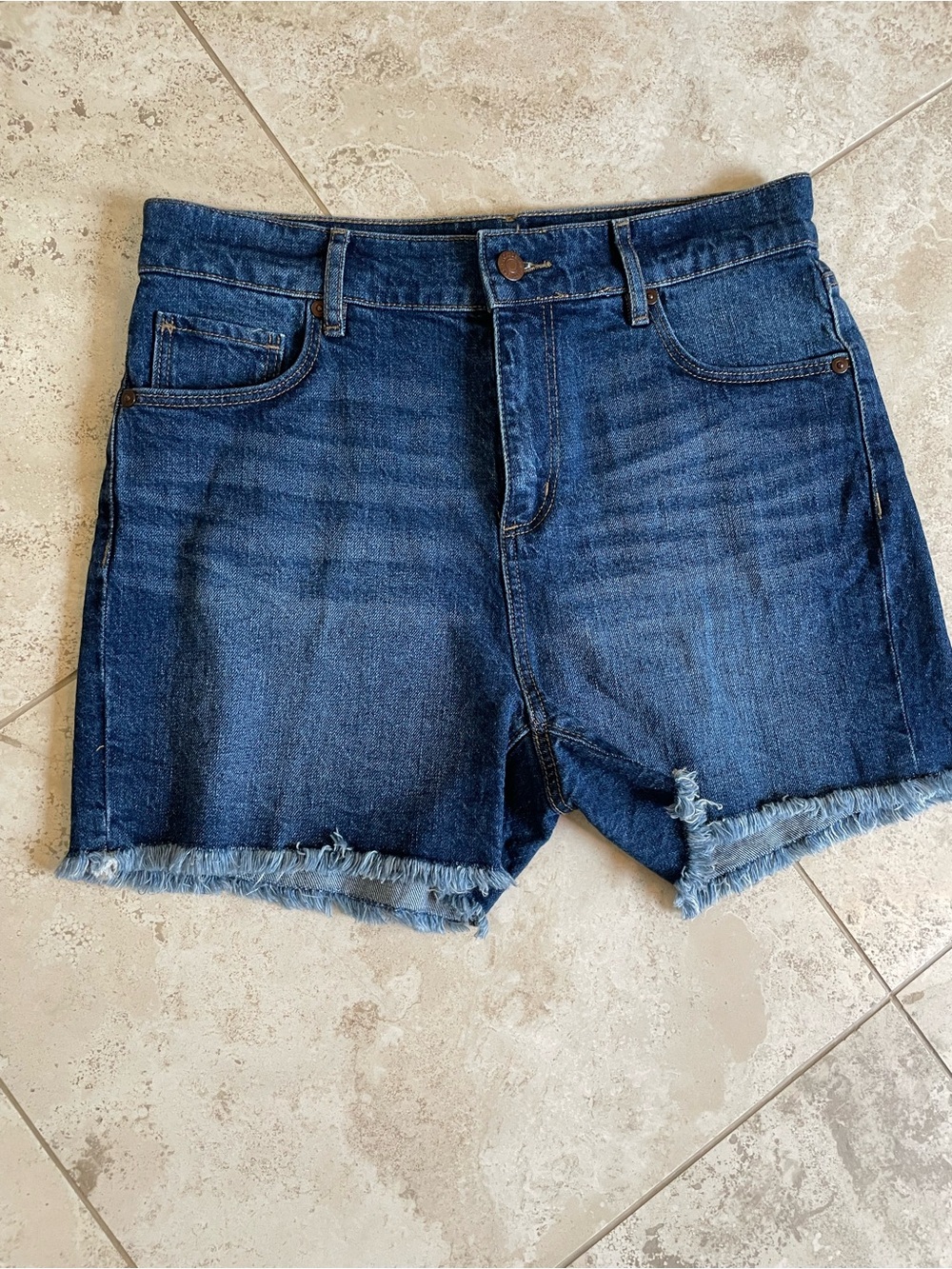 LOFT Dark Blue Frayed Hem Denim Shorts